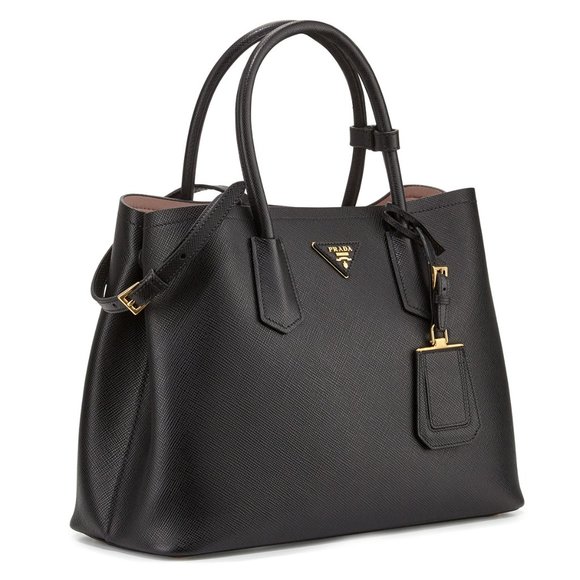 Prada Saffiano Small Double Cuir (Black/Pink) - Picture 1 of 16